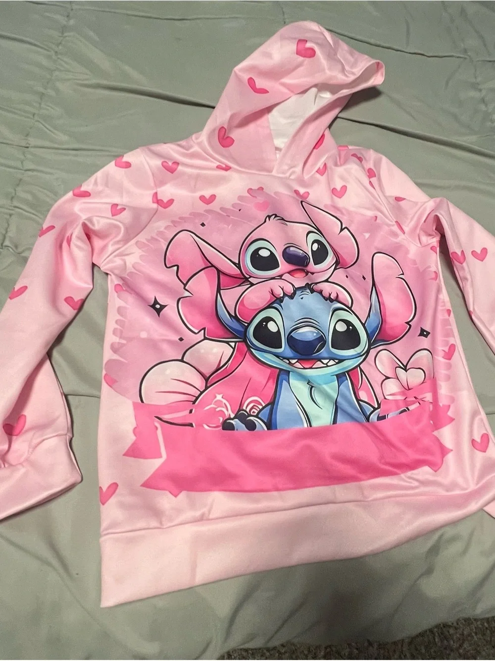 Pink Cartoon Heart Kids Pajama Set with Hood